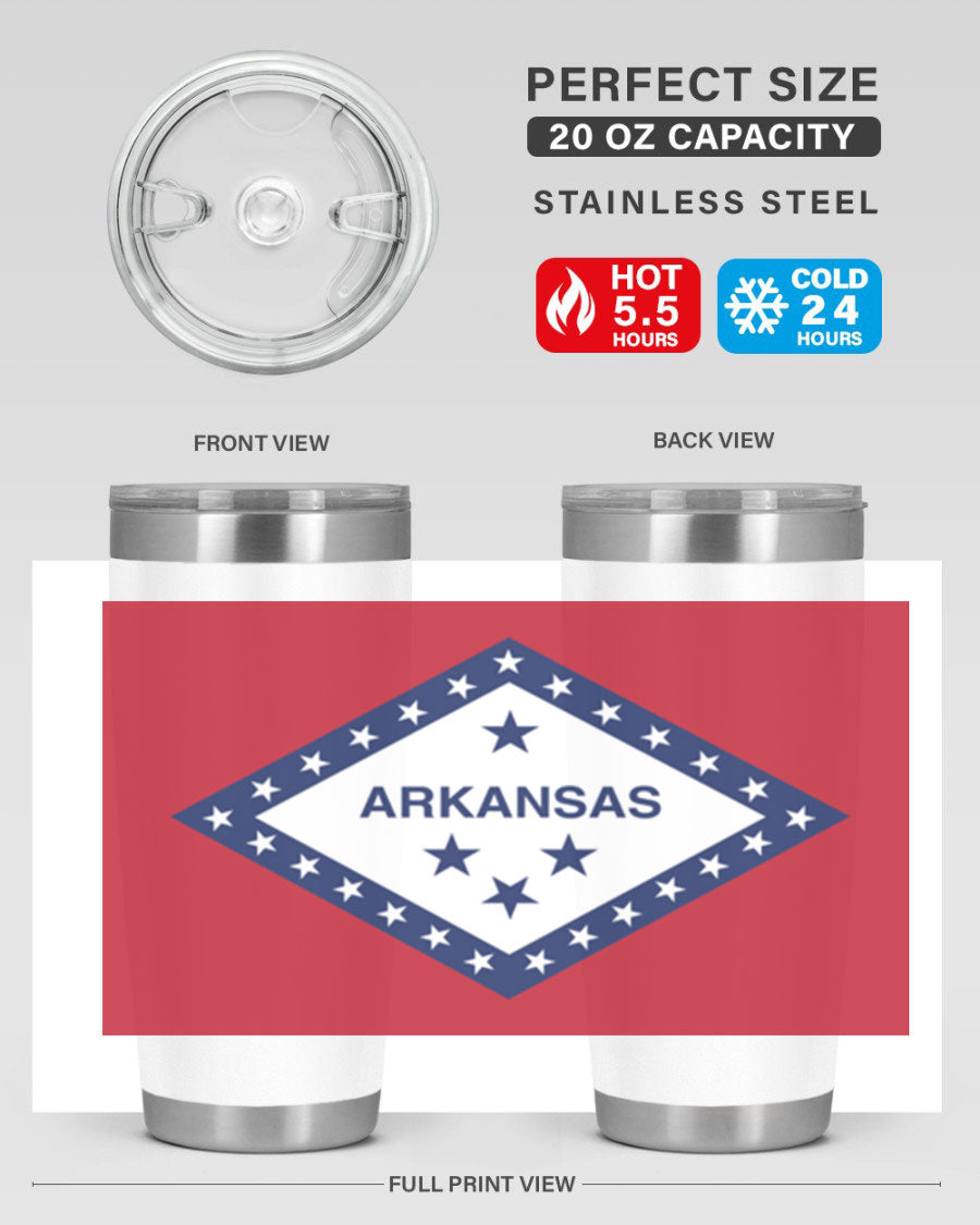 Arkansas 48# Tumbler showcasing double wall vacuum insulation and a press-in lid, perfect for hot and cold beverages.