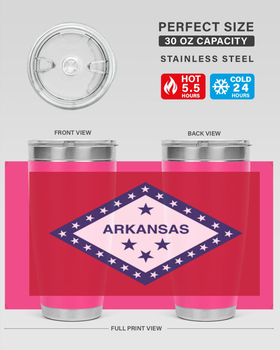 Arkansas 48# Tumbler showcasing double wall vacuum insulation and a press-in lid, perfect for hot and cold beverages.