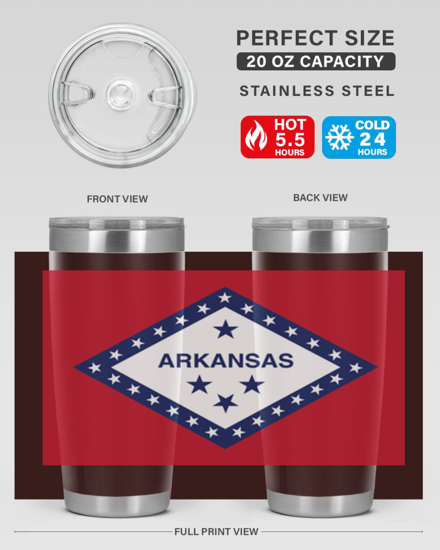 Arkansas 48# Tumbler showcasing double wall vacuum insulation and a press-in lid, perfect for hot and cold beverages.