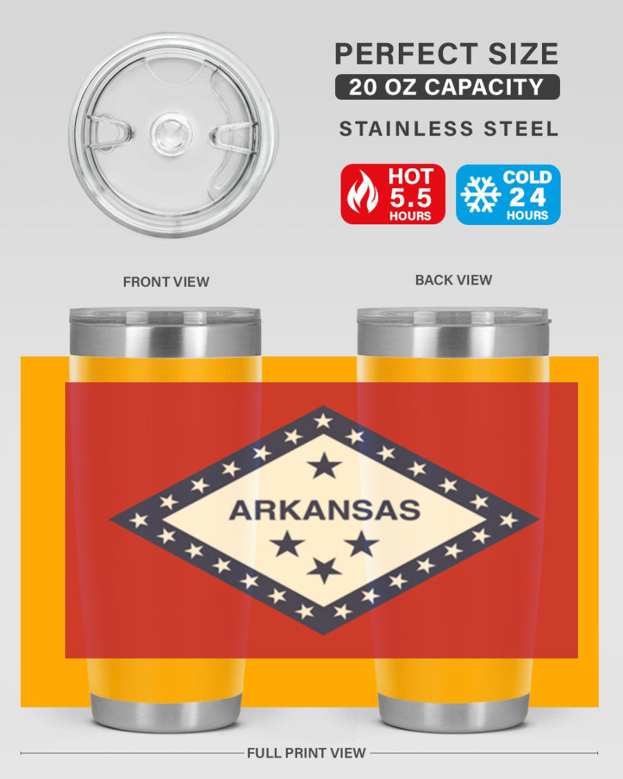 Arkansas 48# Tumbler showcasing double wall vacuum insulation and a press-in lid, perfect for hot and cold beverages.