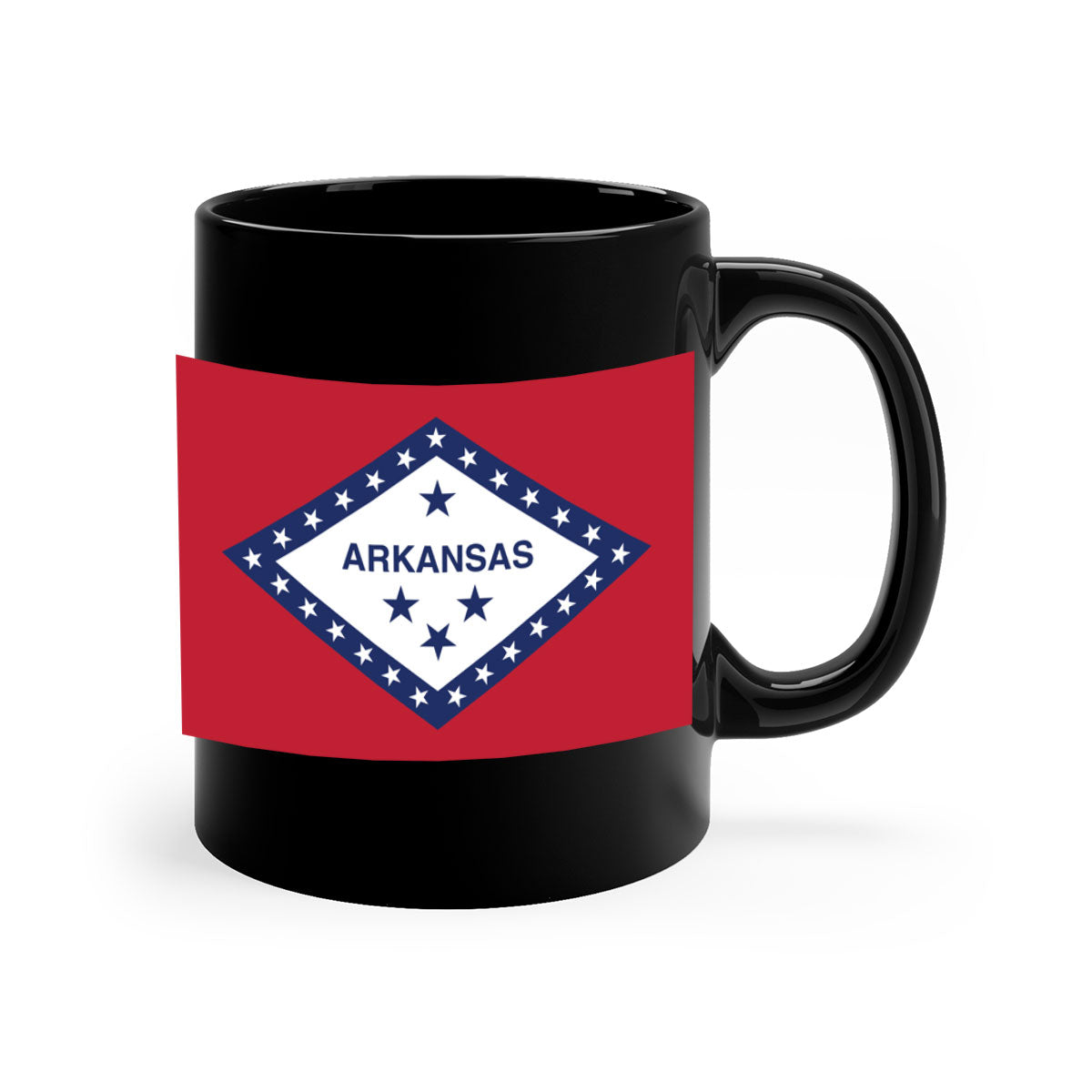 Arkansas 48# Mug featuring a glossy finish, colored handle, and interior, available in multiple colors and sizes.