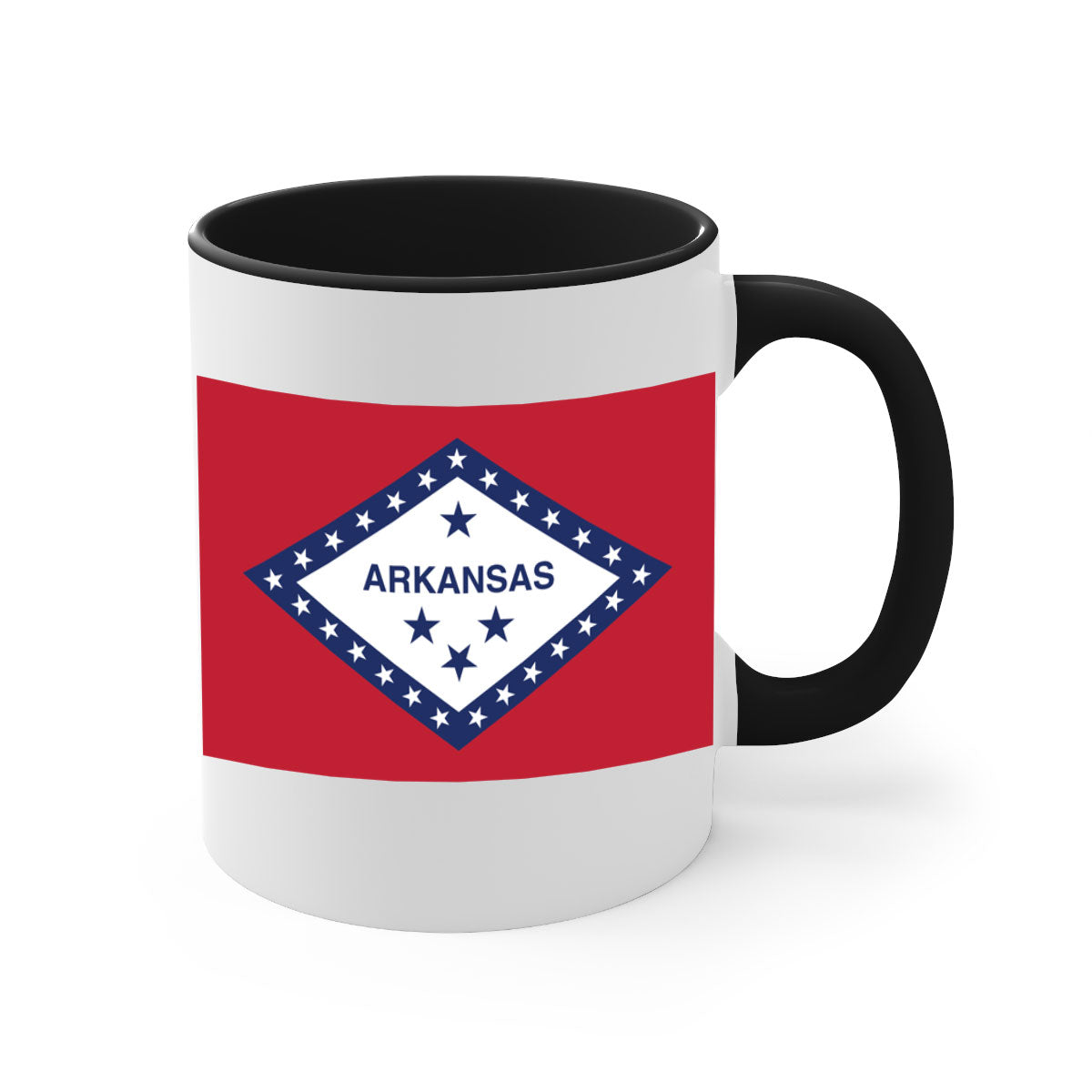 Arkansas 48# Mug featuring a glossy finish, colored handle, and interior, available in multiple colors and sizes.