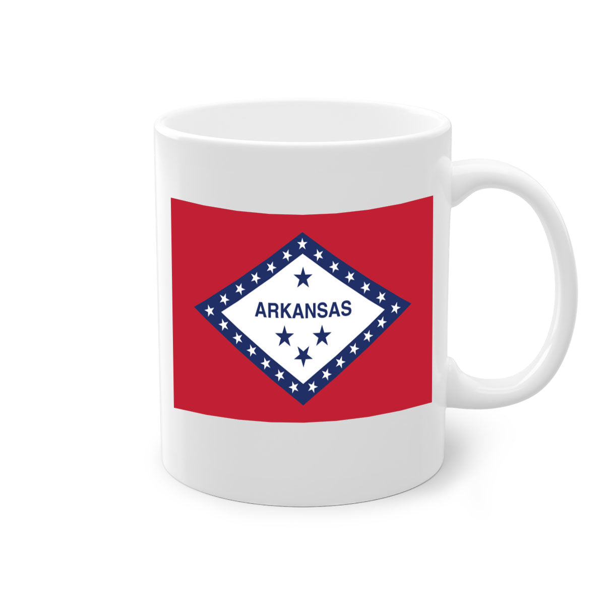 Arkansas 48# Mug featuring a glossy finish, colored handle, and interior, available in multiple colors and sizes.