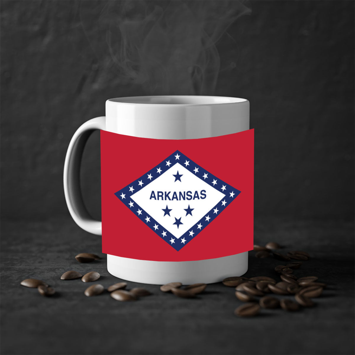 Arkansas 48# Mug featuring a glossy finish, colored handle, and interior, available in multiple colors and sizes.