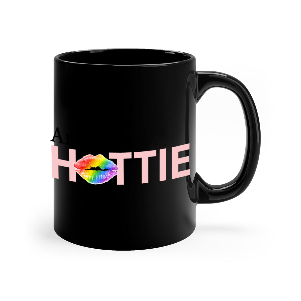 Arkansas Hottie Mug featuring rainbow lips design with a glossy finish and colored handle.