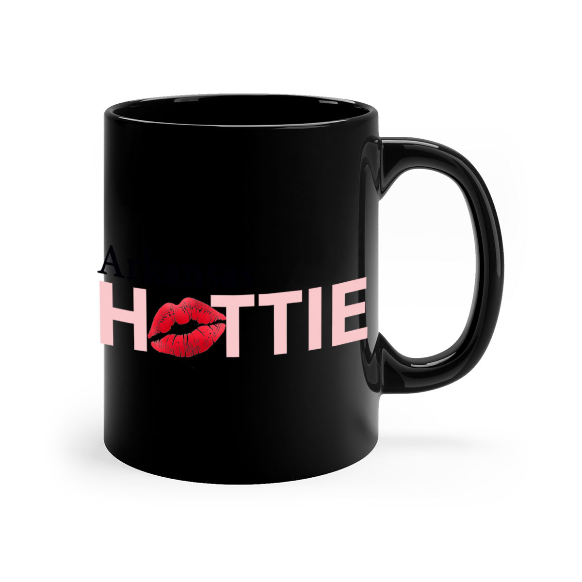 Arkansas Hottie With Red Lips Mug featuring a glossy finish, colorful handle, and interior, available in multiple colors.