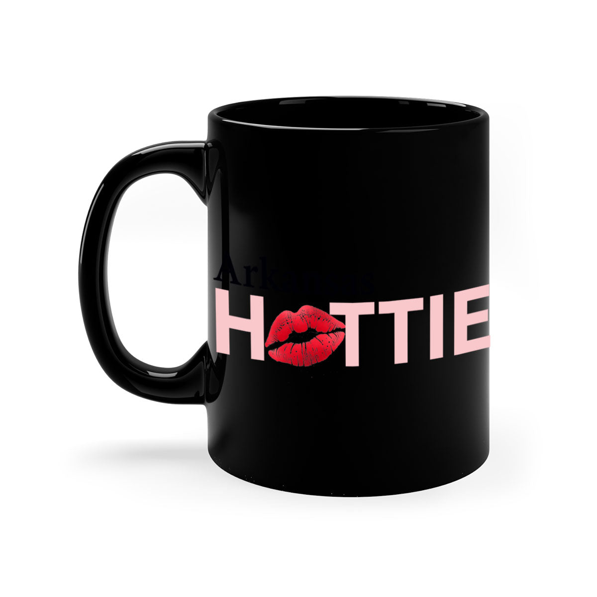 Arkansas Hottie With Red Lips Mug featuring a glossy finish, colorful handle, and interior, available in multiple colors.