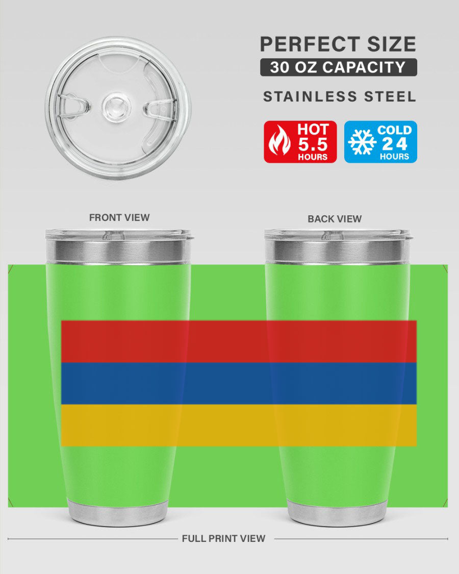 Armenia 190# Tumbler featuring the Armenian flag design, made of double wall vacuum stainless steel with a drink-thru lid.