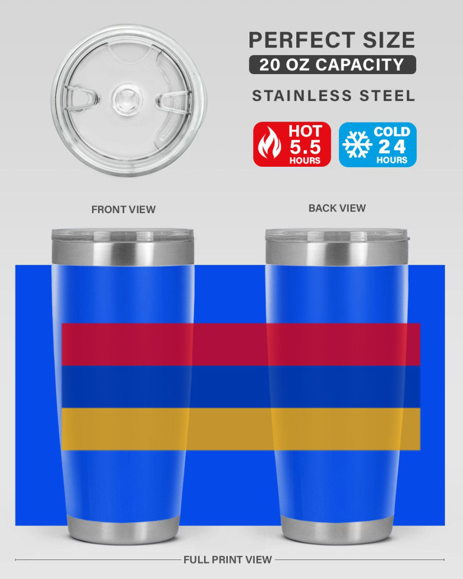 Armenia 190# Tumbler featuring the Armenian flag design, made of double wall vacuum stainless steel with a drink-thru lid.