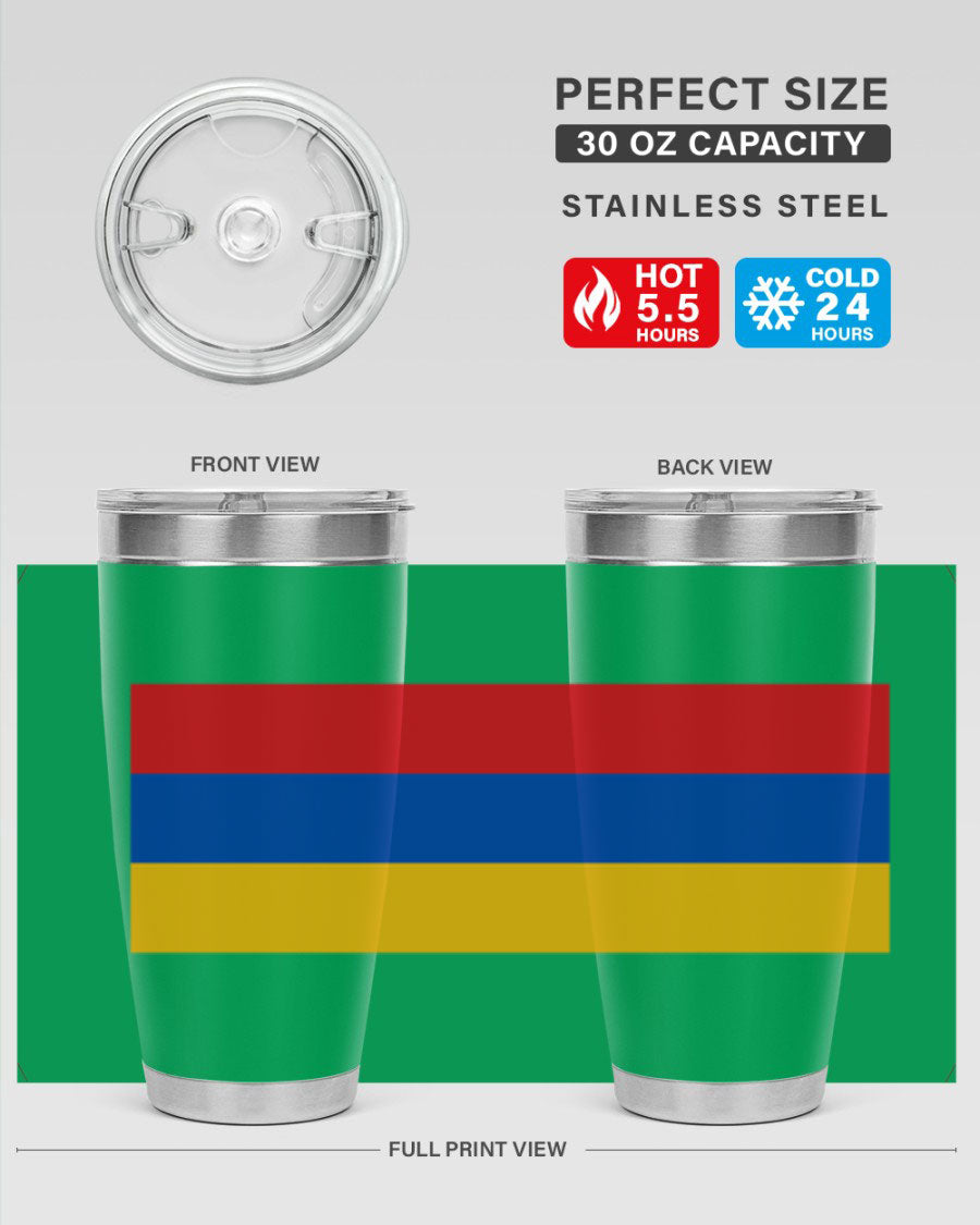 Armenia 190# Tumbler featuring the Armenian flag design, made of double wall vacuum stainless steel with a drink-thru lid.