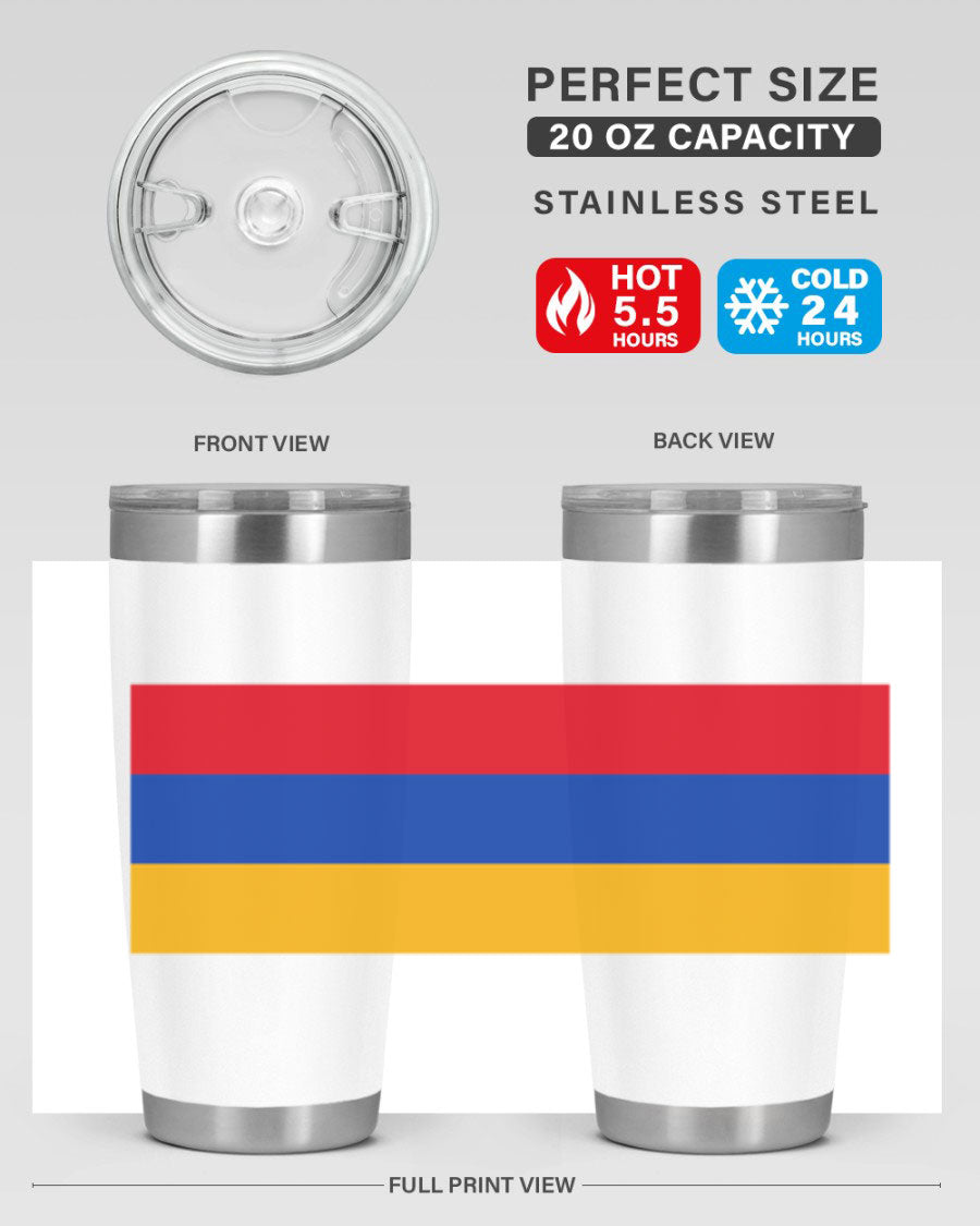 Armenia 190# Tumbler featuring the Armenian flag design, made of double wall vacuum stainless steel with a drink-thru lid.