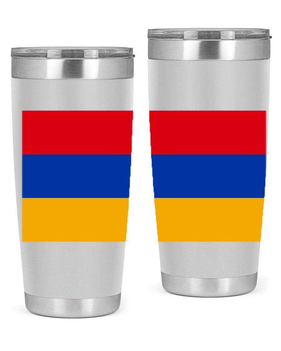 Armenia 190# Tumbler featuring the Armenian flag design, made of double wall vacuum stainless steel with a drink-thru lid.