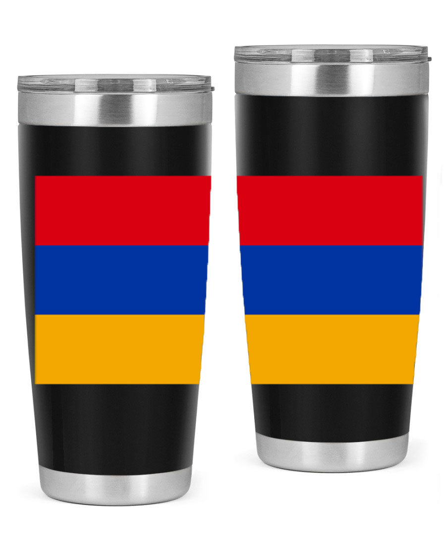 Armenia 190# Tumbler featuring the Armenian flag design, made of double wall vacuum stainless steel with a drink-thru lid.