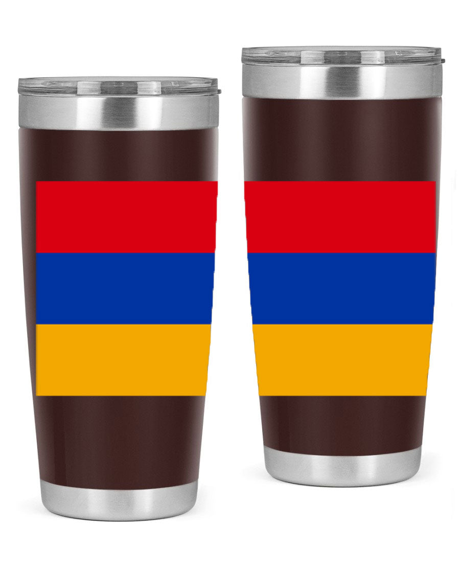 Armenia 190# Tumbler featuring the Armenian flag design, made of double wall vacuum stainless steel with a drink-thru lid.