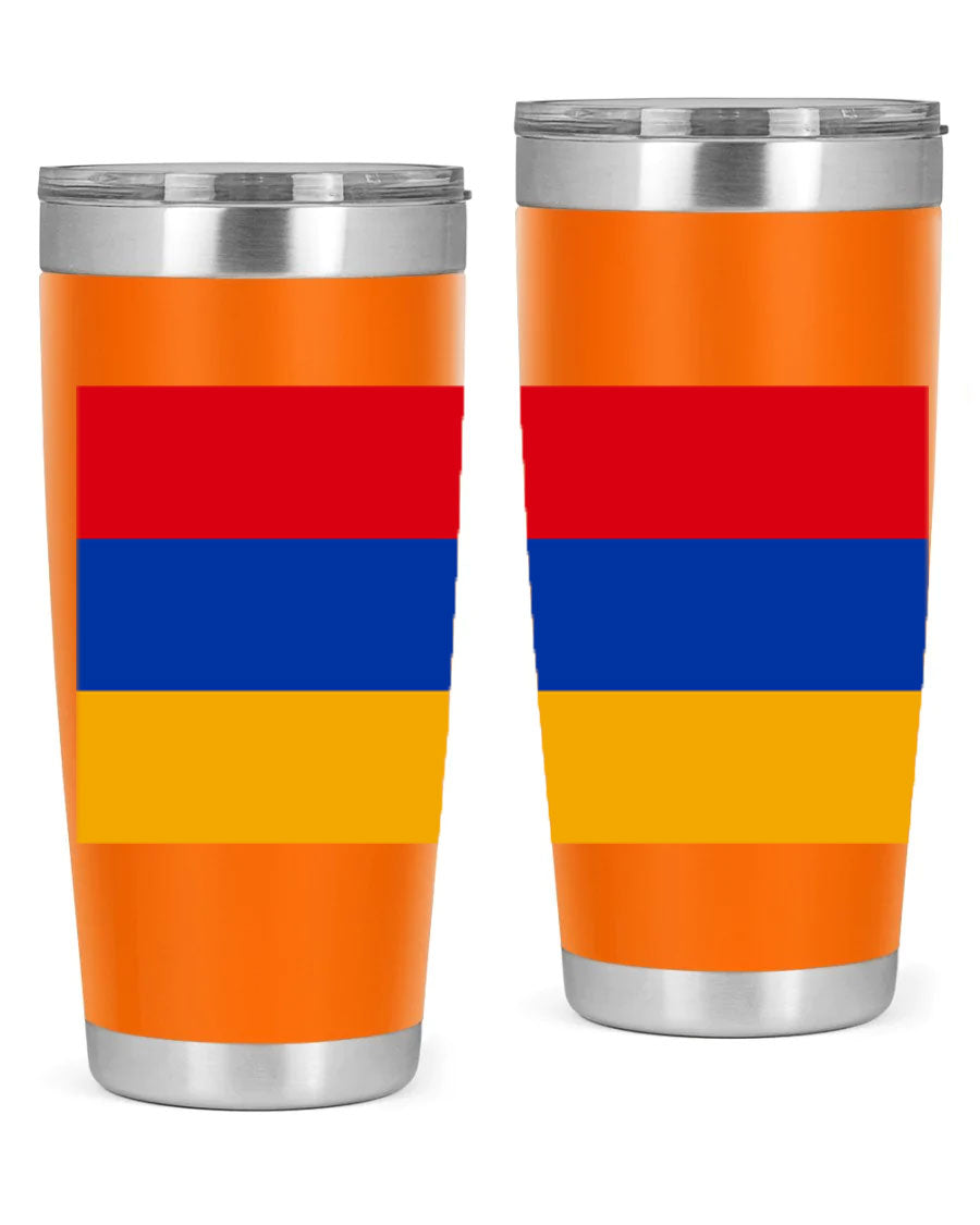 Armenia 190# Tumbler featuring the Armenian flag design, made of double wall vacuum stainless steel with a drink-thru lid.