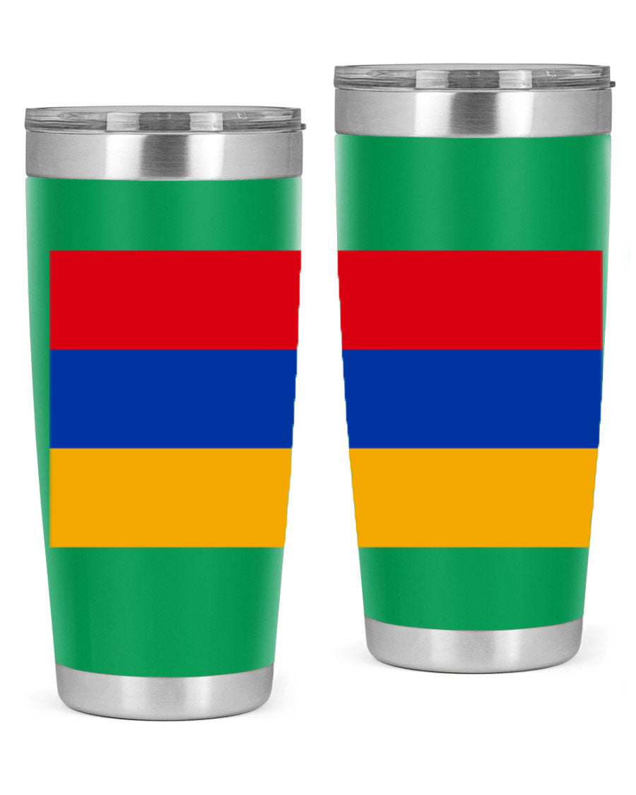 Armenia 190# Tumbler featuring the Armenian flag design, made of double wall vacuum stainless steel with a drink-thru lid.