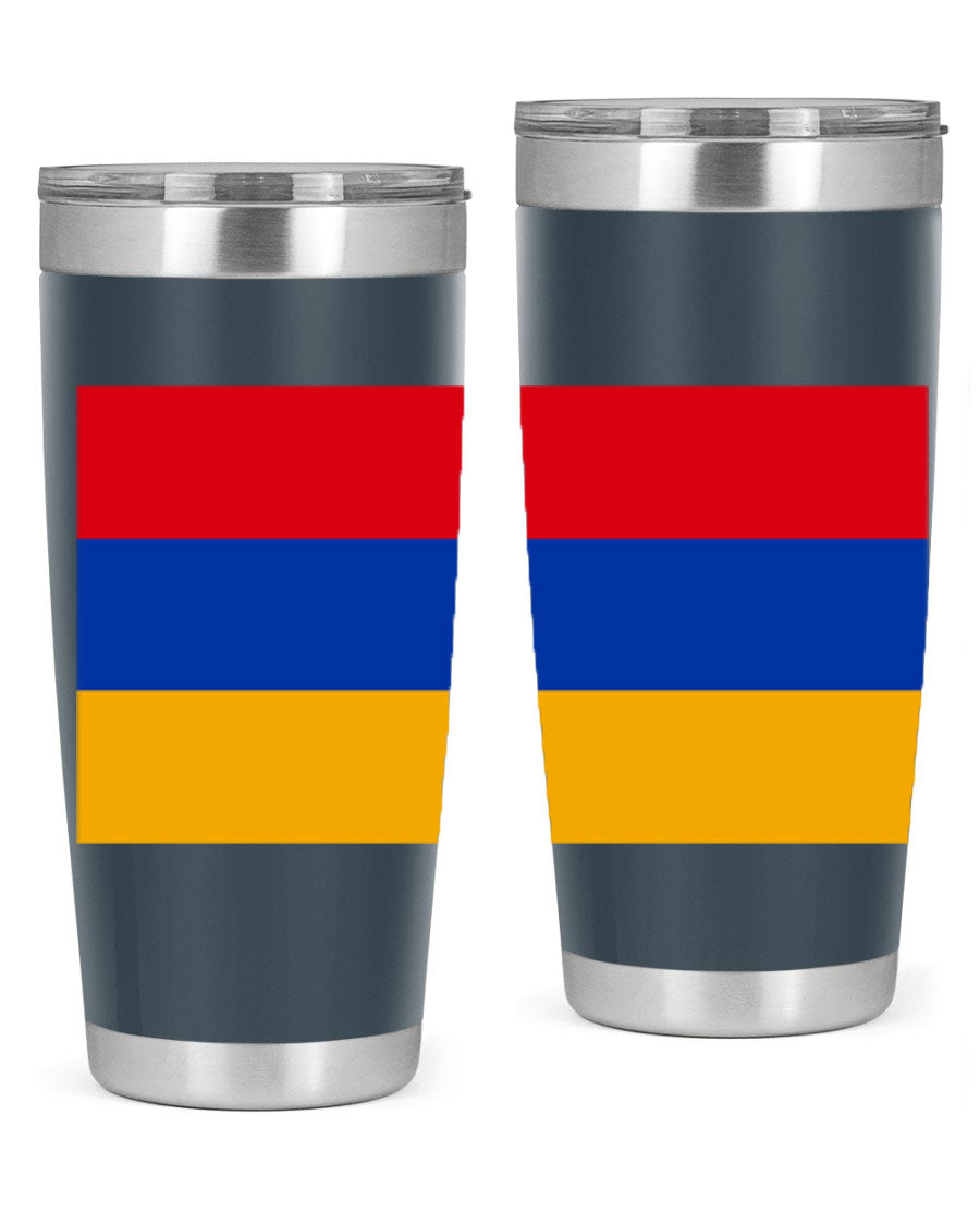 Armenia 190# Tumbler featuring the Armenian flag design, made of double wall vacuum stainless steel with a drink-thru lid.