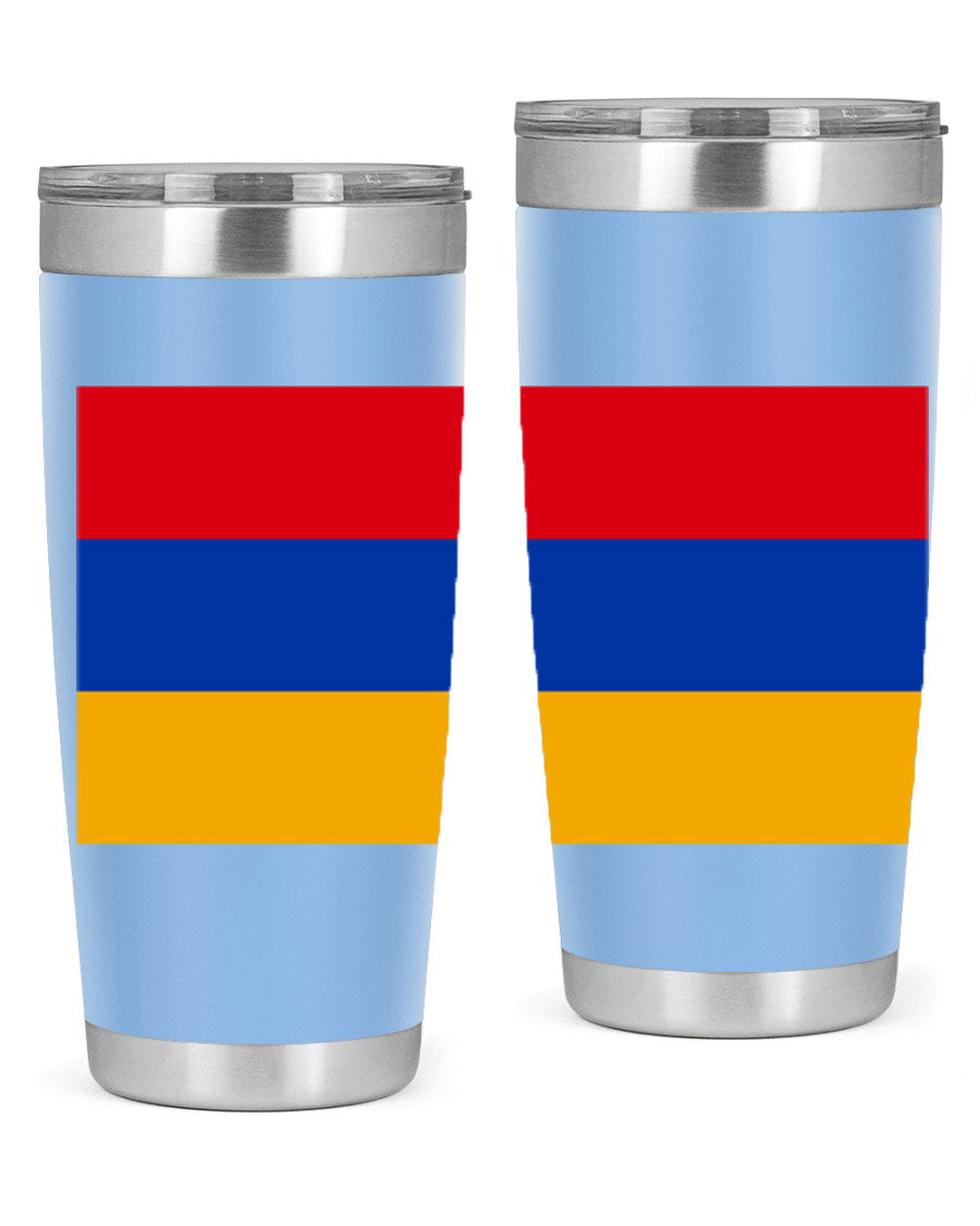 Armenia 190# Tumbler featuring the Armenian flag design, made of double wall vacuum stainless steel with a drink-thru lid.