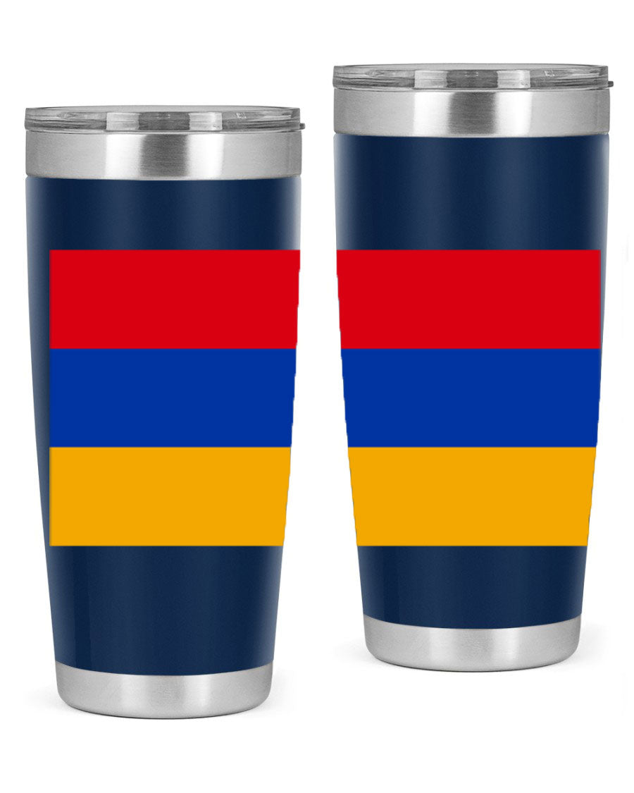 Armenia 190# Tumbler featuring the Armenian flag design, made of double wall vacuum stainless steel with a drink-thru lid.