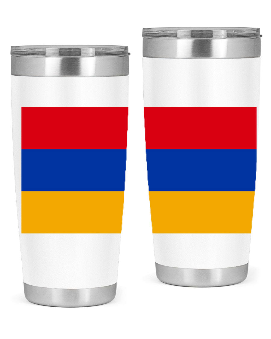 Armenia 190# Tumbler featuring the Armenian flag design, made of double wall vacuum stainless steel with a drink-thru lid.