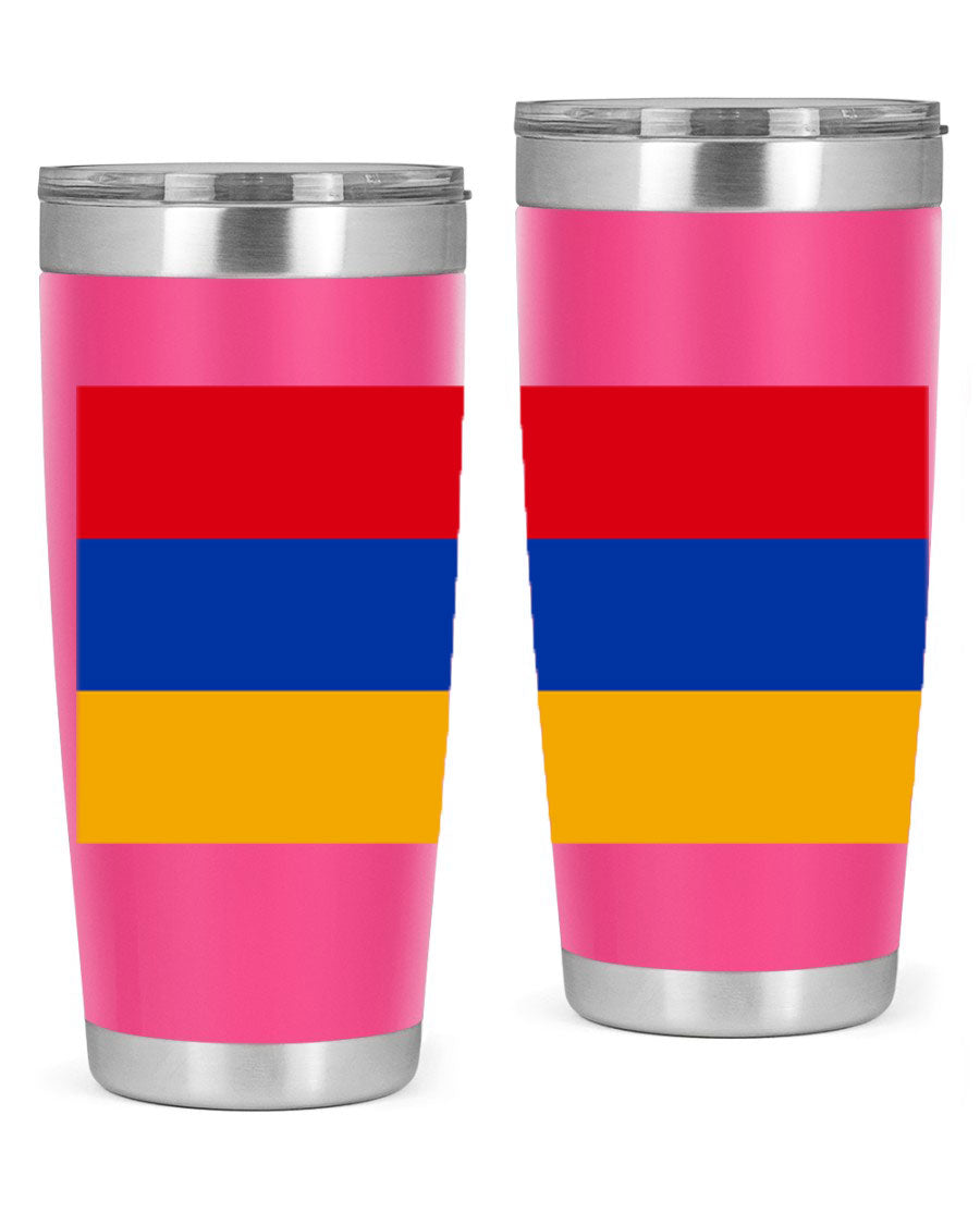 Armenia 190# Tumbler featuring the Armenian flag design, made of double wall vacuum stainless steel with a drink-thru lid.