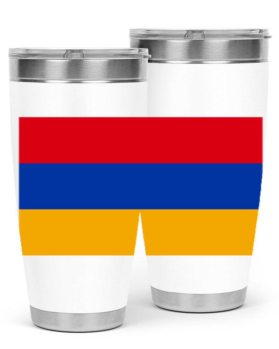 Armenia 190# Tumbler featuring the Armenian flag design, made of double wall vacuum stainless steel with a drink-thru lid.