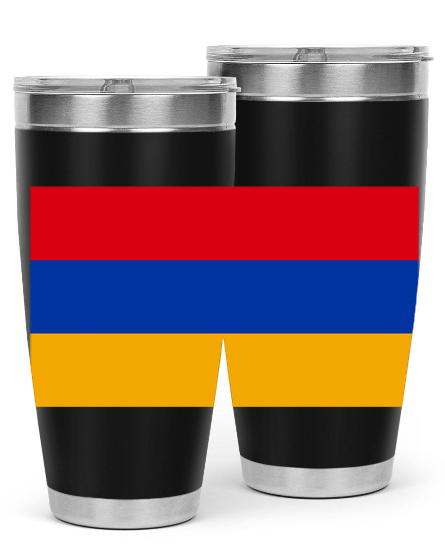 Armenia 190# Tumbler featuring the Armenian flag design, made of double wall vacuum stainless steel with a drink-thru lid.