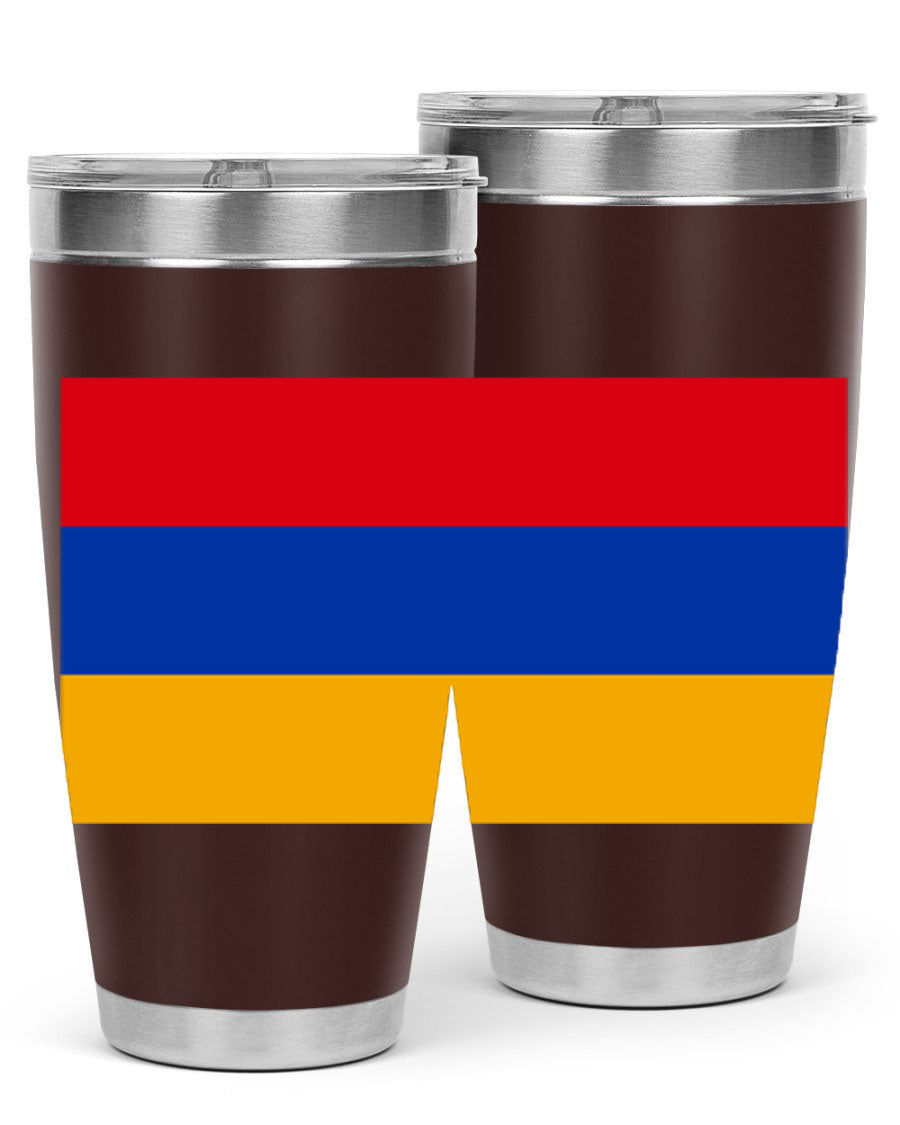 Armenia 190# Tumbler featuring the Armenian flag design, made of double wall vacuum stainless steel with a drink-thru lid.