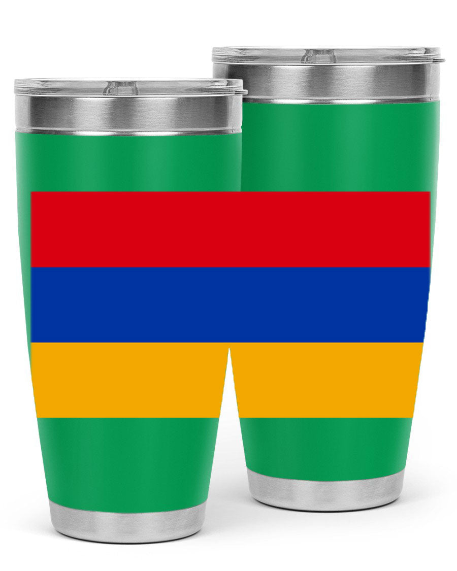 Armenia 190# Tumbler featuring the Armenian flag design, made of double wall vacuum stainless steel with a drink-thru lid.