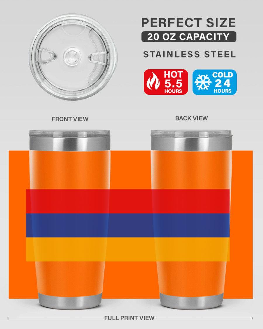 Armenia 190# Tumbler featuring the Armenian flag design, made of double wall vacuum stainless steel with a drink-thru lid.