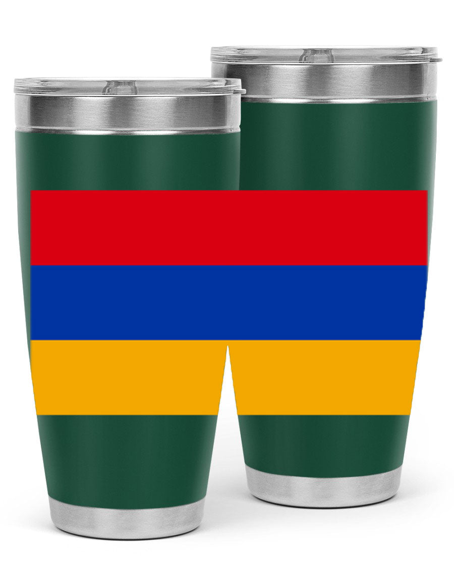 Armenia 190# Tumbler featuring the Armenian flag design, made of double wall vacuum stainless steel with a drink-thru lid.