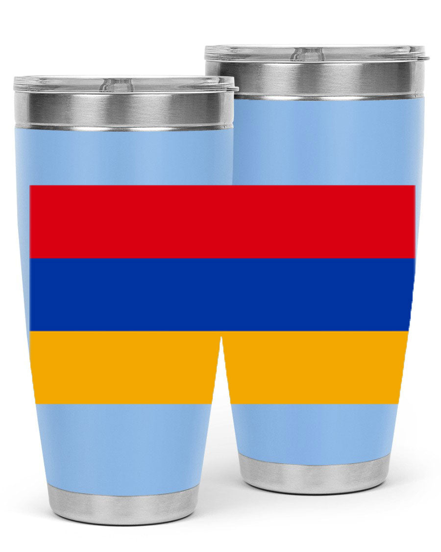 Armenia 190# Tumbler featuring the Armenian flag design, made of double wall vacuum stainless steel with a drink-thru lid.