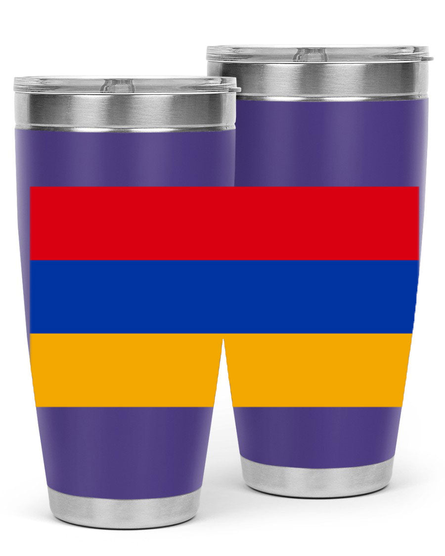 Armenia 190# Tumbler featuring the Armenian flag design, made of double wall vacuum stainless steel with a drink-thru lid.