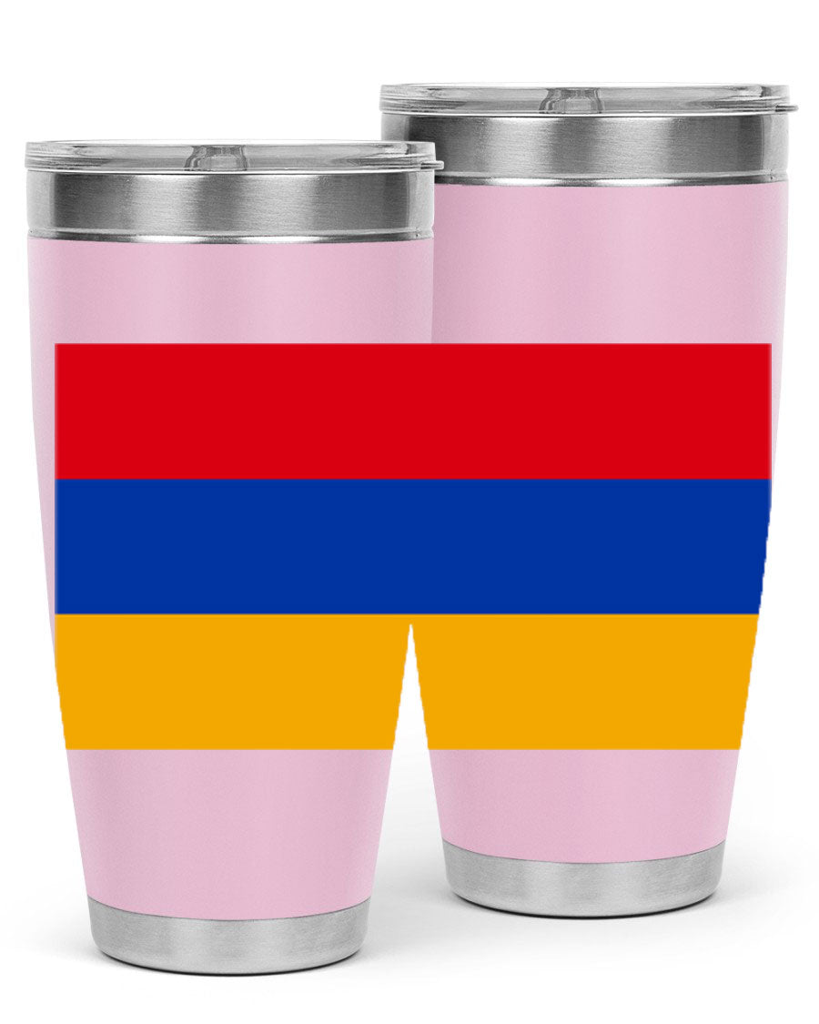 Armenia 190# Tumbler featuring the Armenian flag design, made of double wall vacuum stainless steel with a drink-thru lid.