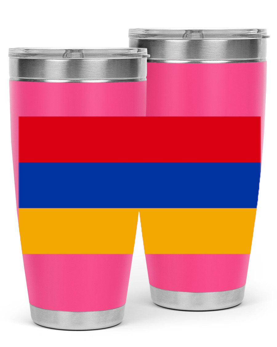 Armenia 190# Tumbler featuring the Armenian flag design, made of double wall vacuum stainless steel with a drink-thru lid.