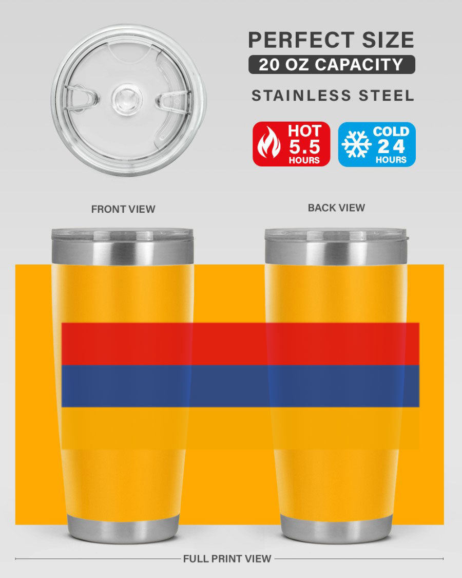 Armenia 190# Tumbler featuring the Armenian flag design, made of double wall vacuum stainless steel with a drink-thru lid.