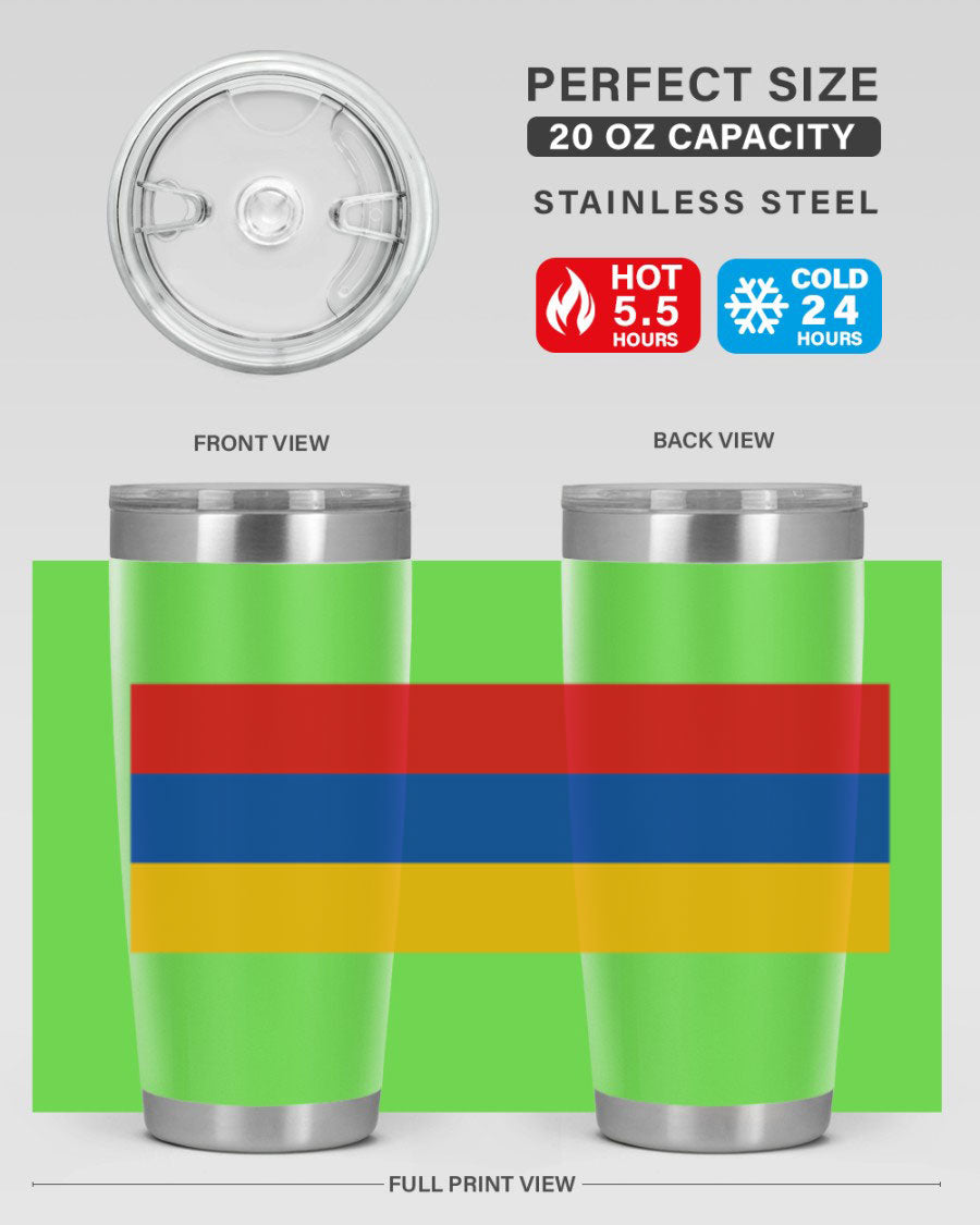 Armenia 190# Tumbler featuring the Armenian flag design, made of double wall vacuum stainless steel with a drink-thru lid.