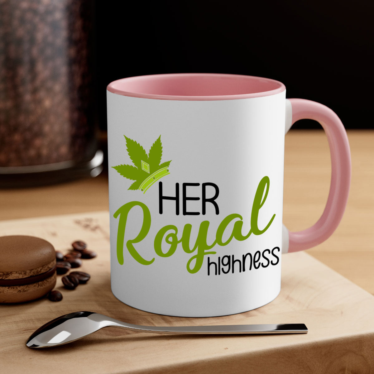 Artboard 14# Marijuana Mug featuring a glossy finish, colored handle, and interior, available in multiple colors.