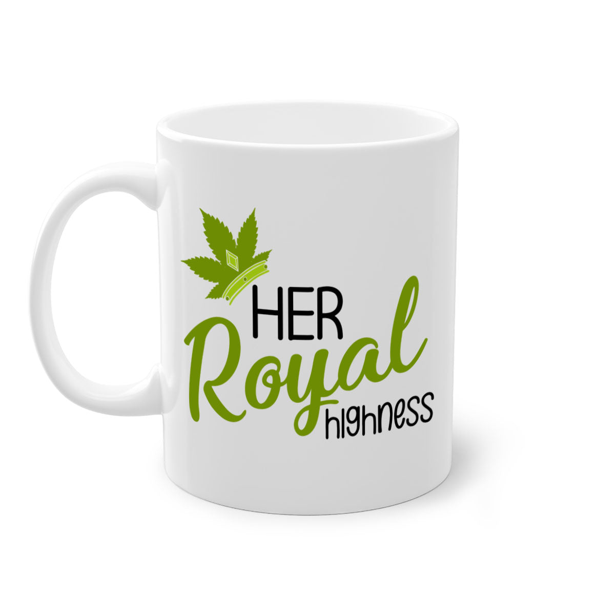 Artboard 14# Marijuana Mug featuring a glossy finish, colored handle, and interior, available in multiple colors.