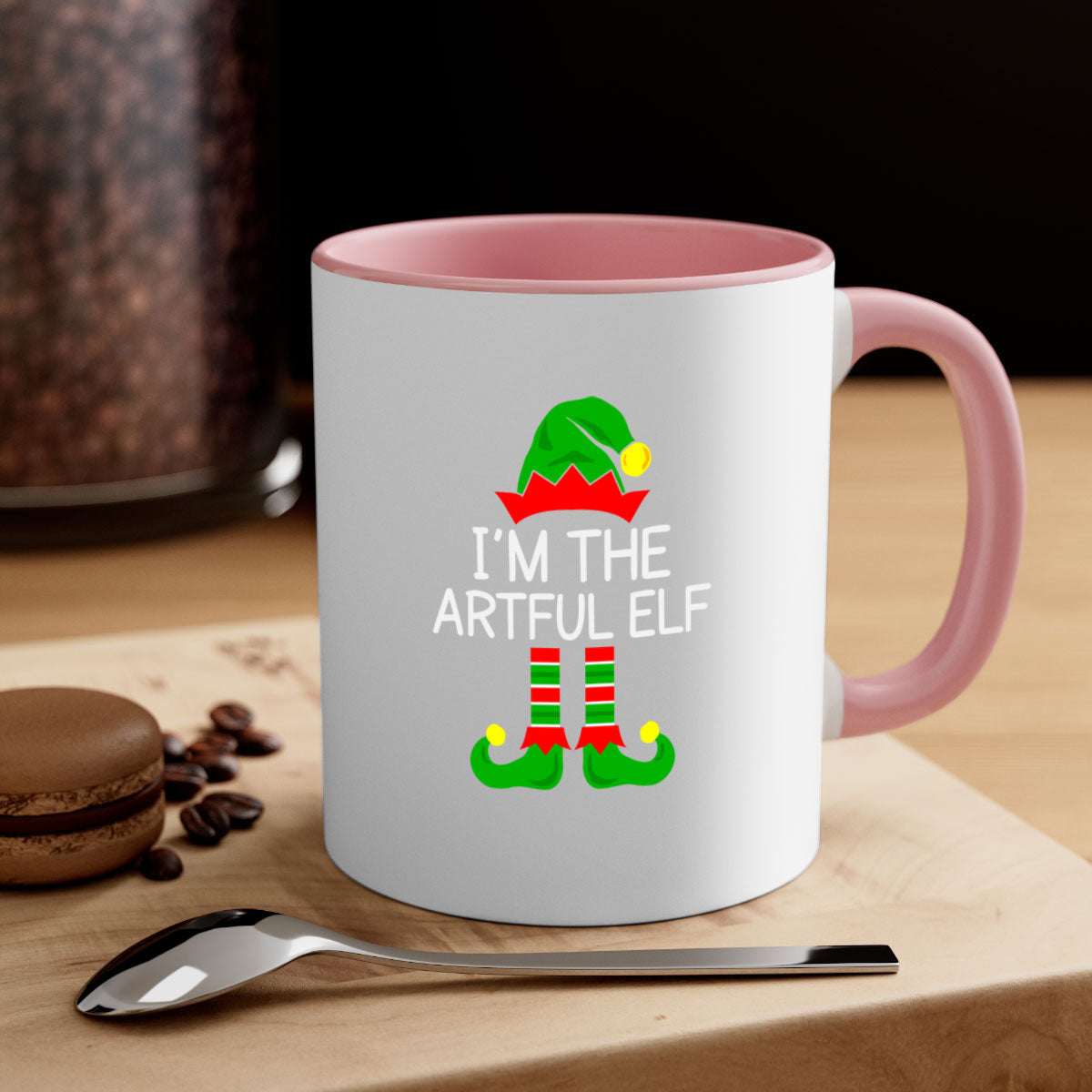 Artfulelf style 1# Christmas Mug with colorful handle and glossy finish, available in multiple colors and sizes.