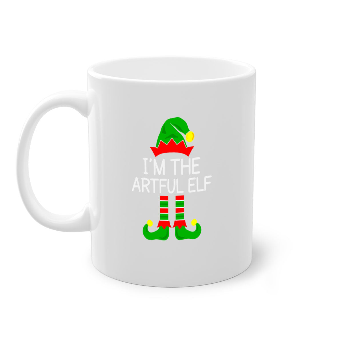 Artfulelf style 1# Christmas Mug with colorful handle and glossy finish, available in multiple colors and sizes.