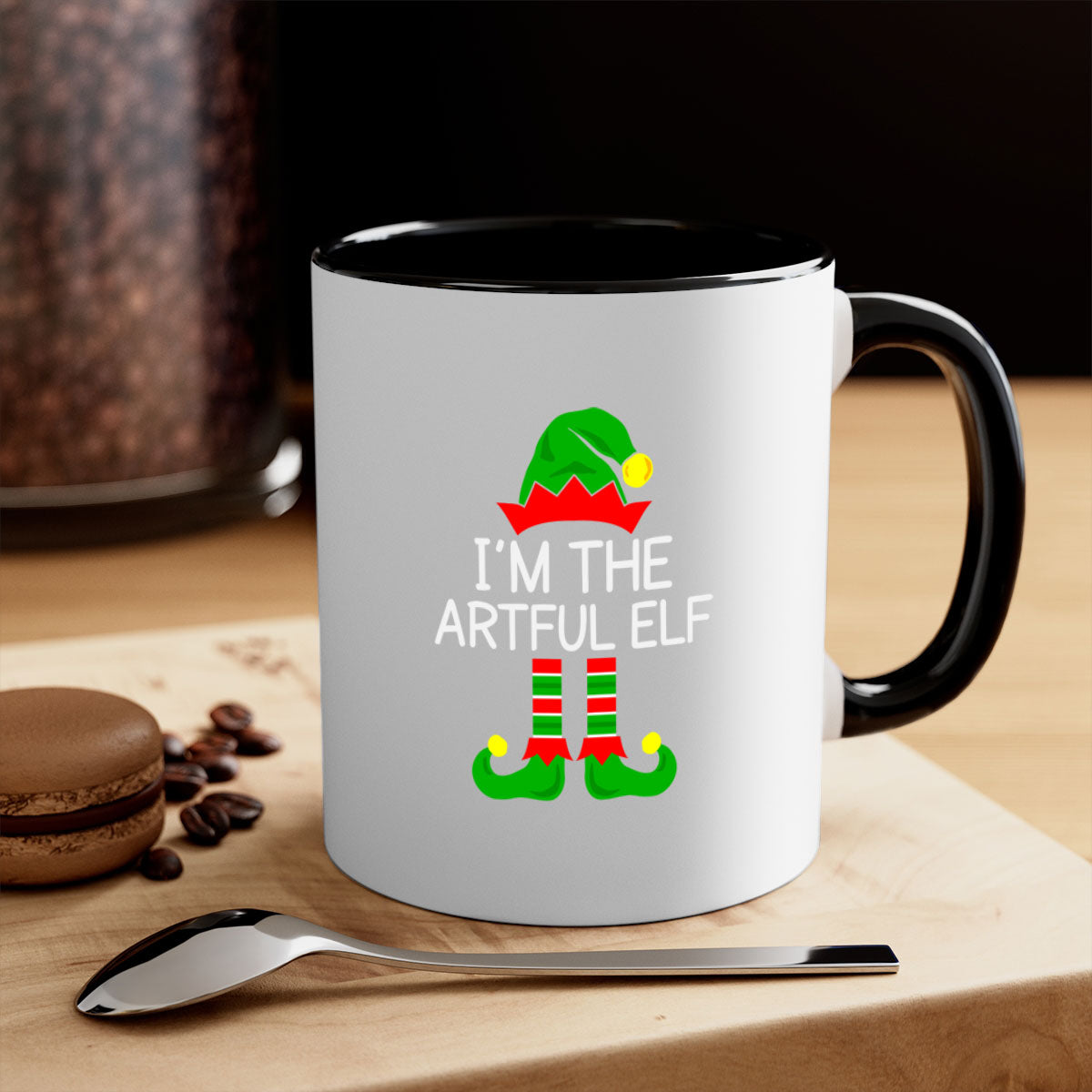 Artfulelf style 1# Christmas Mug with colorful handle and glossy finish, available in multiple colors and sizes.