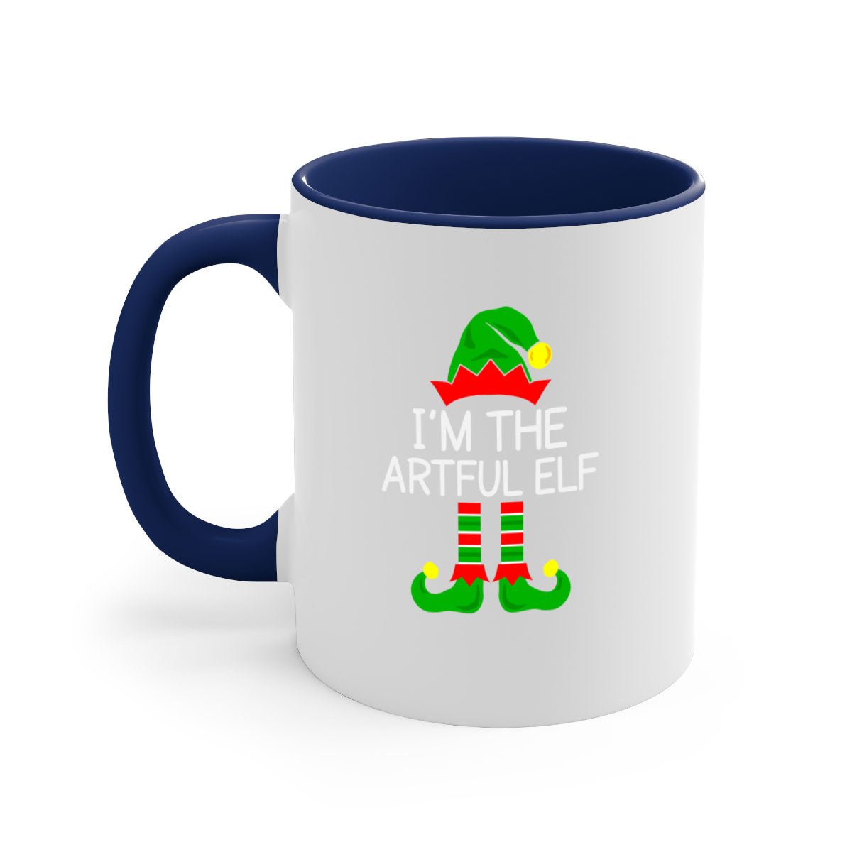 Artfulelf style 1# Christmas Mug with colorful handle and glossy finish, available in multiple colors and sizes.