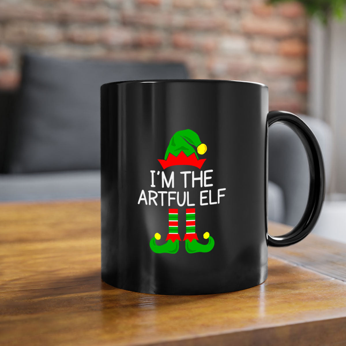 Artfulelf style 1# Christmas Mug with colorful handle and glossy finish, available in multiple colors and sizes.