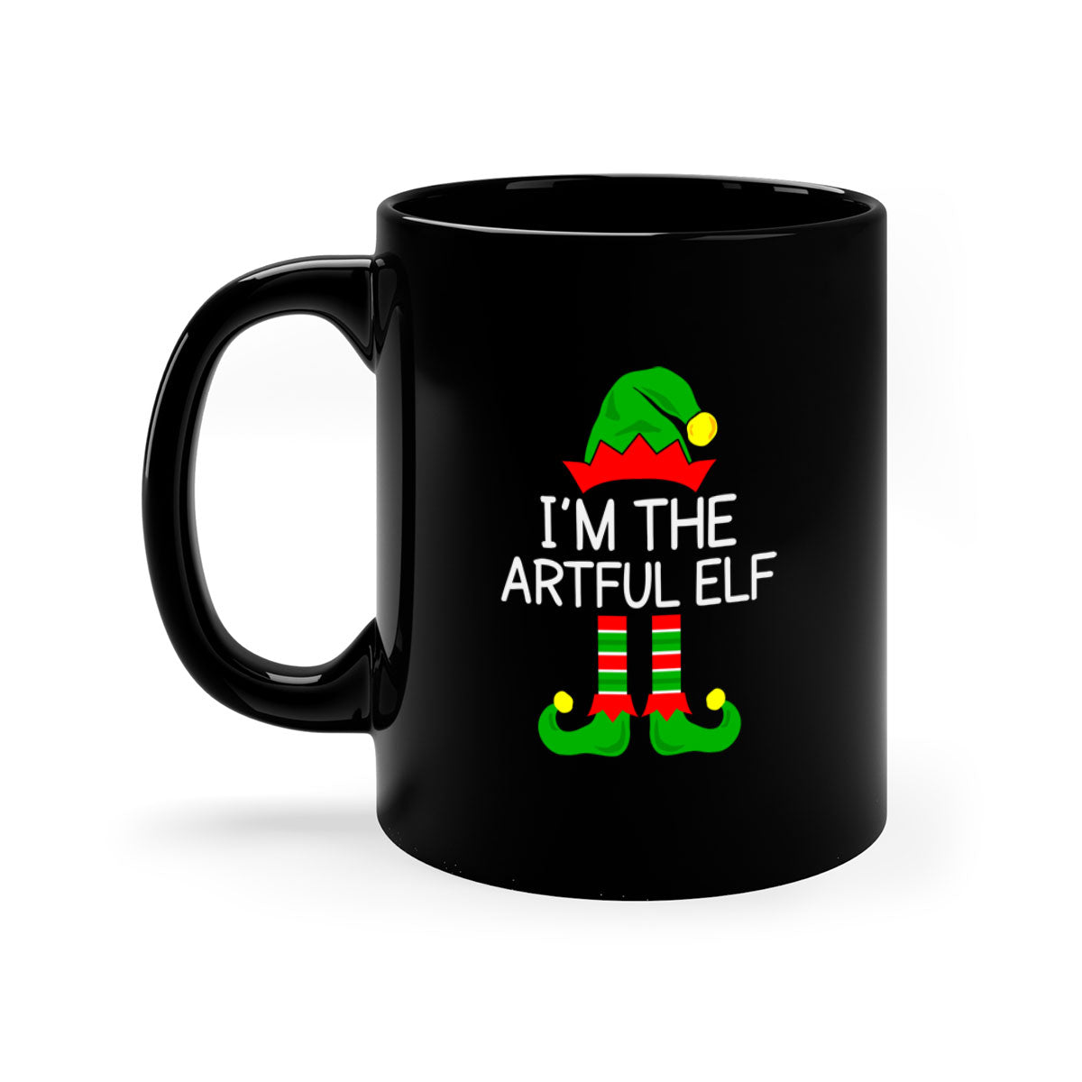 Artfulelf style 1# Christmas Mug with colorful handle and glossy finish, available in multiple colors and sizes.