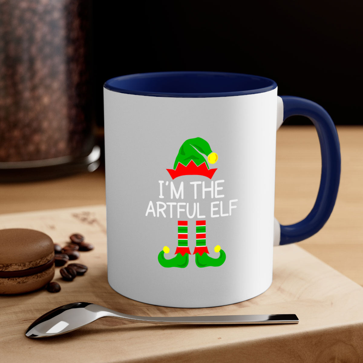 Artfulelf style 1# Christmas Mug with colorful handle and glossy finish, available in multiple colors and sizes.