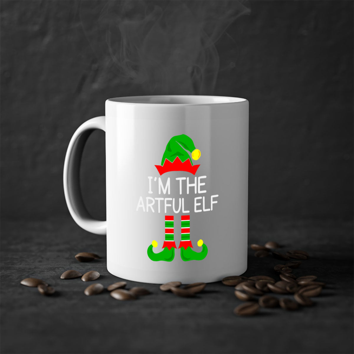 Artfulelf style 1# Christmas Mug with colorful handle and glossy finish, available in multiple colors and sizes.