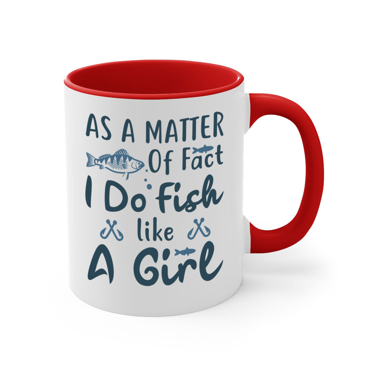 As a Matter 183# Fishing Mug with a glossy finish and colorful handle, available in multiple sizes.