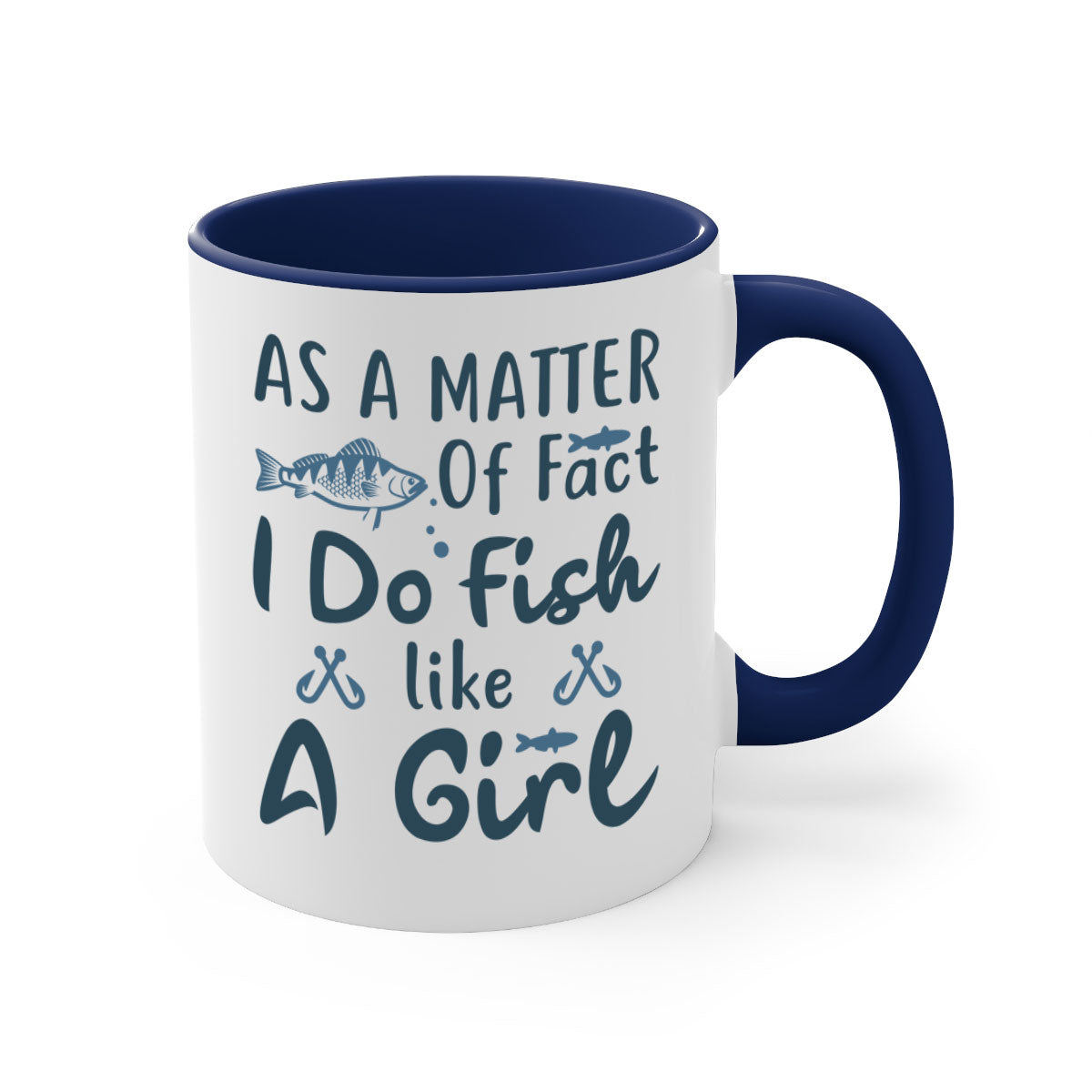 As a Matter 183# Fishing Mug with a glossy finish and colorful handle, available in multiple sizes.