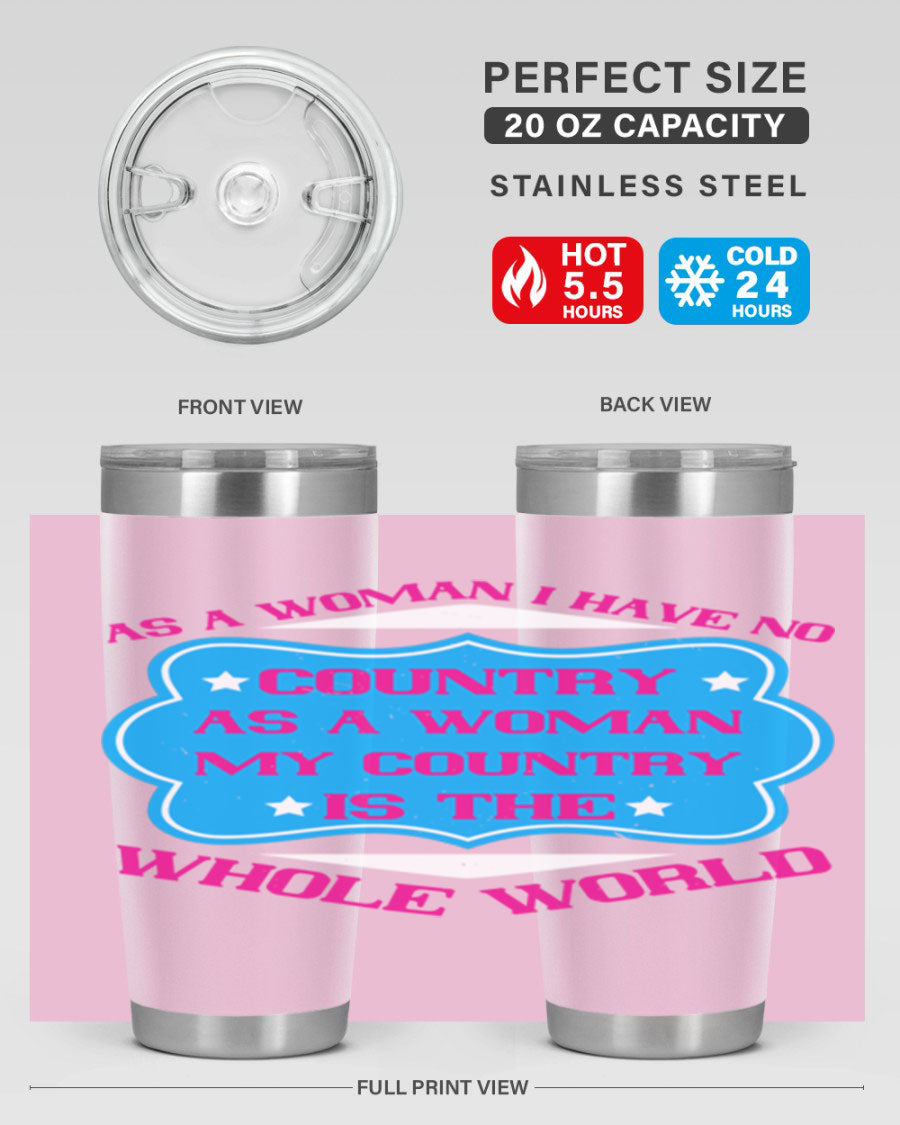 Stylish 20oz and 30oz stainless steel tumblers with empowering message for women, featuring double wall vacuum insulation and drink-thru lid.